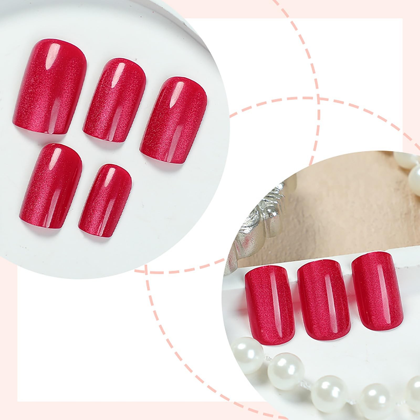 Wine Red Press on Nails – Cat Eye Fake Nails | Glitter False Nails with Magne…