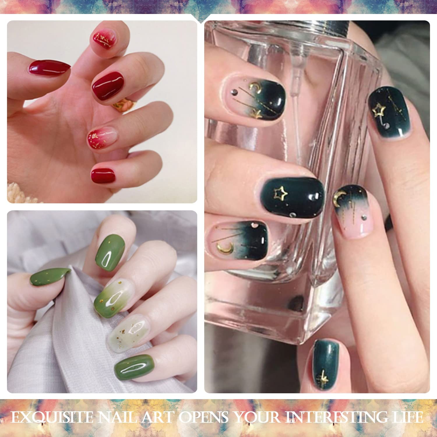 16 Sheets Nail Wraps for Women Gradient Star Moon Nail Polish Strips Gel Nail…