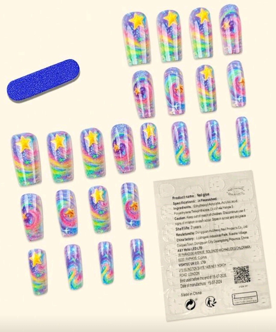 Press-On Nails Wish Upon A Star Rainbows Medium/Long Coffin