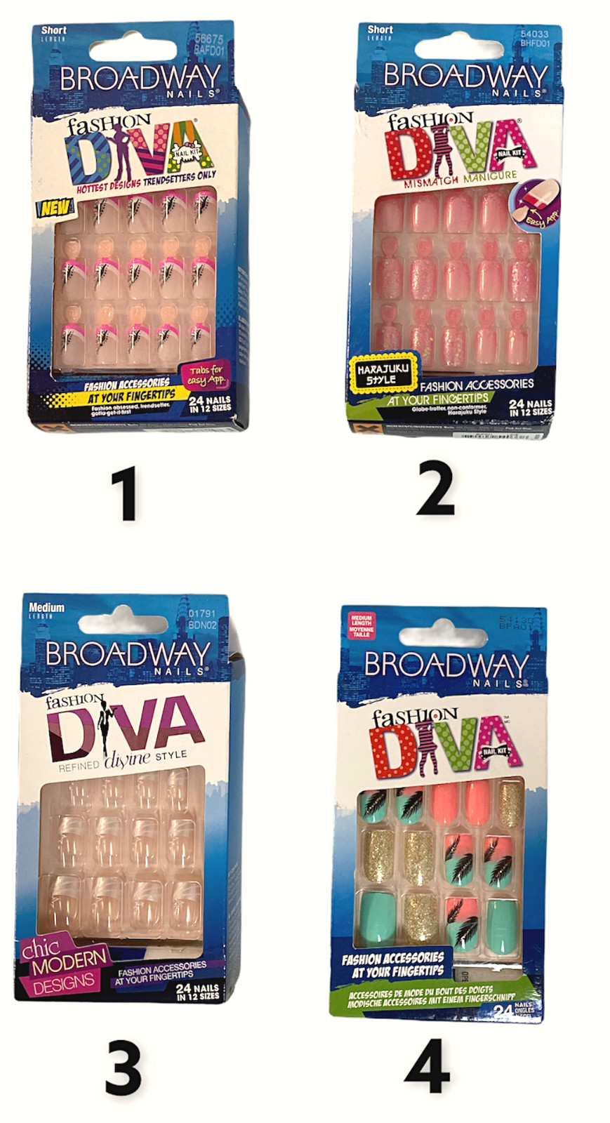 Kiss Broadway Fashion Diva Glue On Nails Short and Medium Length 24 (Glue Dry!)