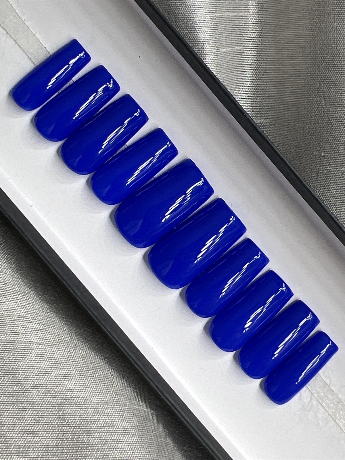 🫐 CUSTOM Gel Press On False Nails, BLUE SQUARE NAILS, 10p set M w/ FULL KIT