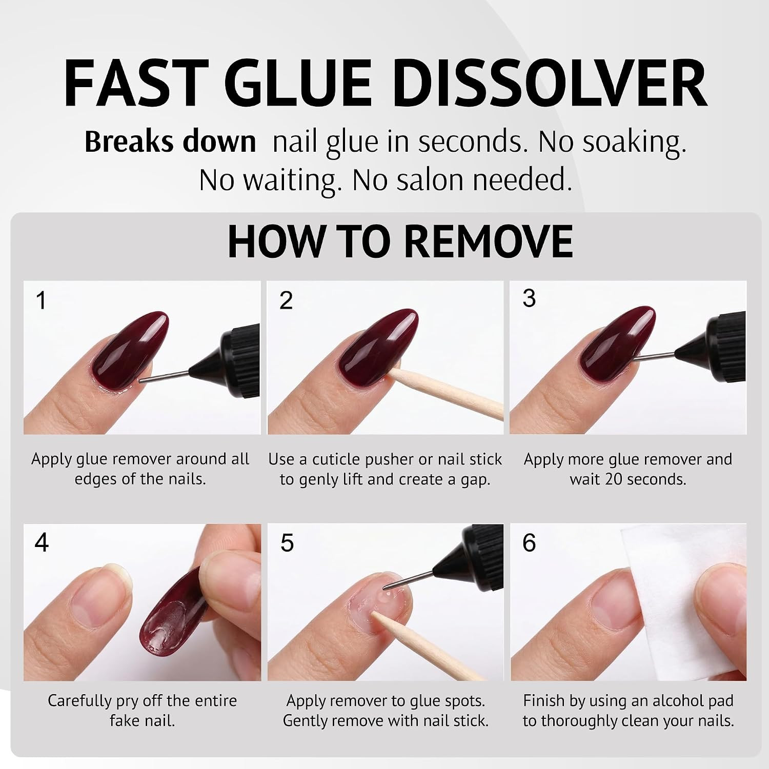 20 Ml Nail Glue Remover, Acetone Free for Press on Nails, Removes Nailpolish Glu