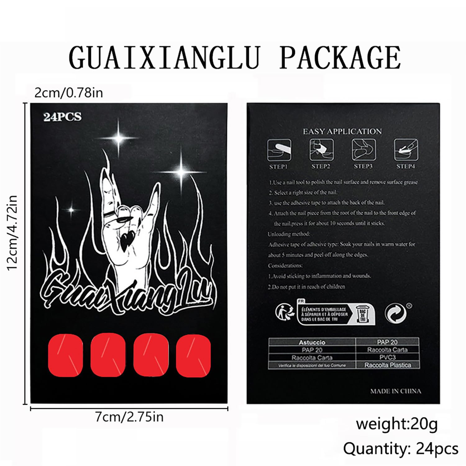 24Pcs Red Glossy Square ABS False Nails, Full Cover, Press On, Reusable, Short D