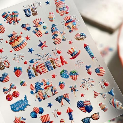 1 Sheets Independence Day Nail Stickers 5D Embossed 4th of American Flag-20