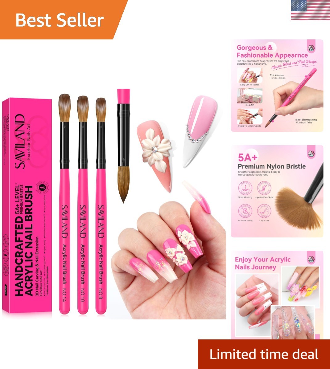 Acrylic Nail Brush Set – Sizes 8, 10, 14 for Professional Nail Art & Extensions