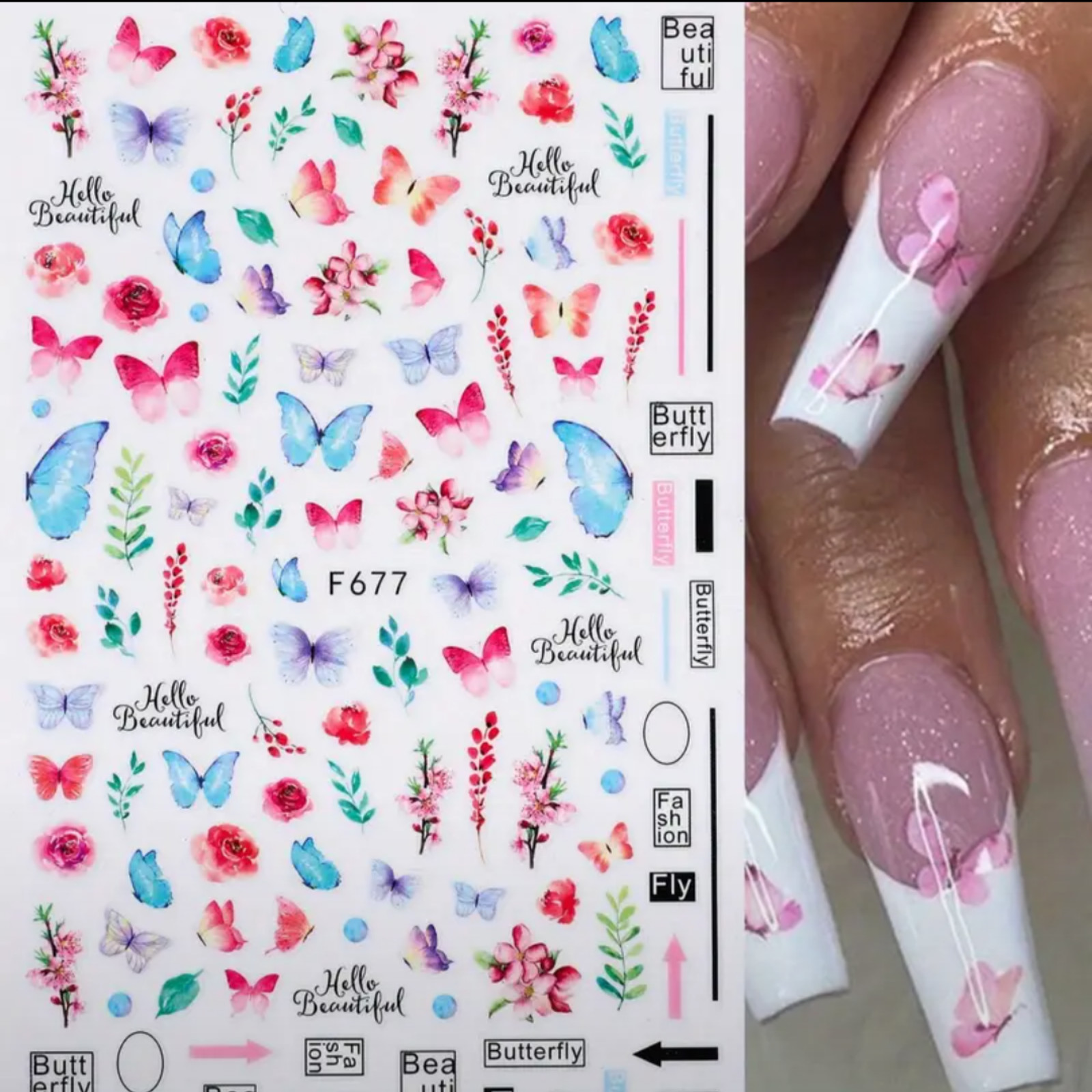 3D Butterfly Floral Nail Art Stickers, Spring Summer Decals for Manicure, Gel, D
