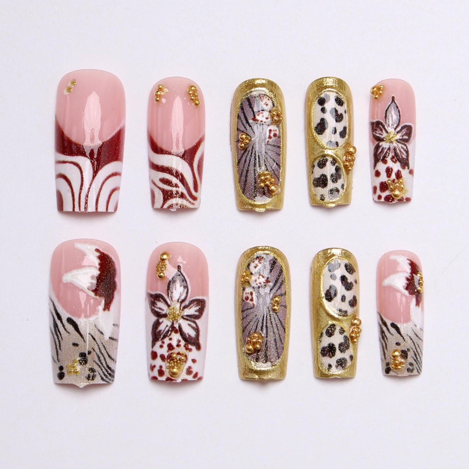Kcjckcdd Leopard Flower Nail Set
