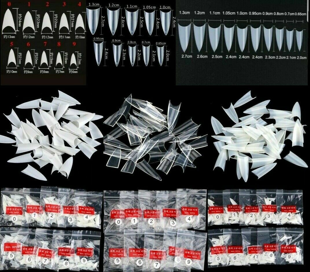 100/500/600Pcs Long Ballerina Coffin/Flat French/Stiletto/Almond False Nail/Tips