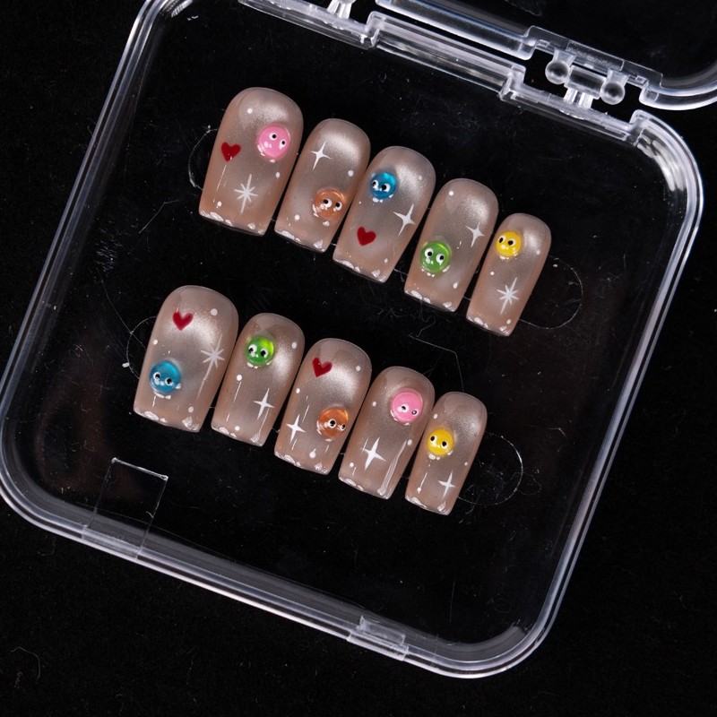 10pcs Nude Cartoon Nails 3D Heart Star Monster Cute Girly Daily Style