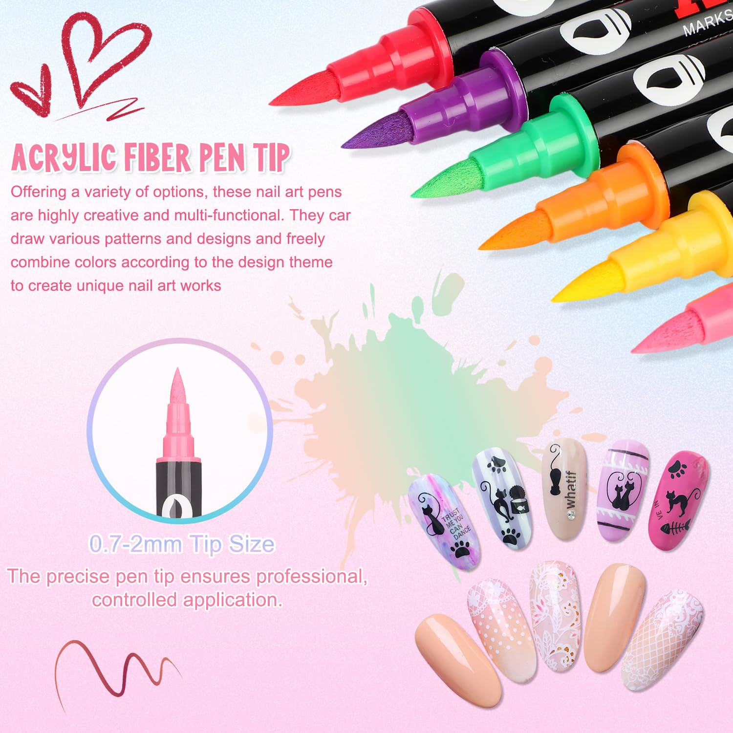 24 Colors Nail Art Pens Set, 3D Nail Polish Markers with Dotting Liner Brush for