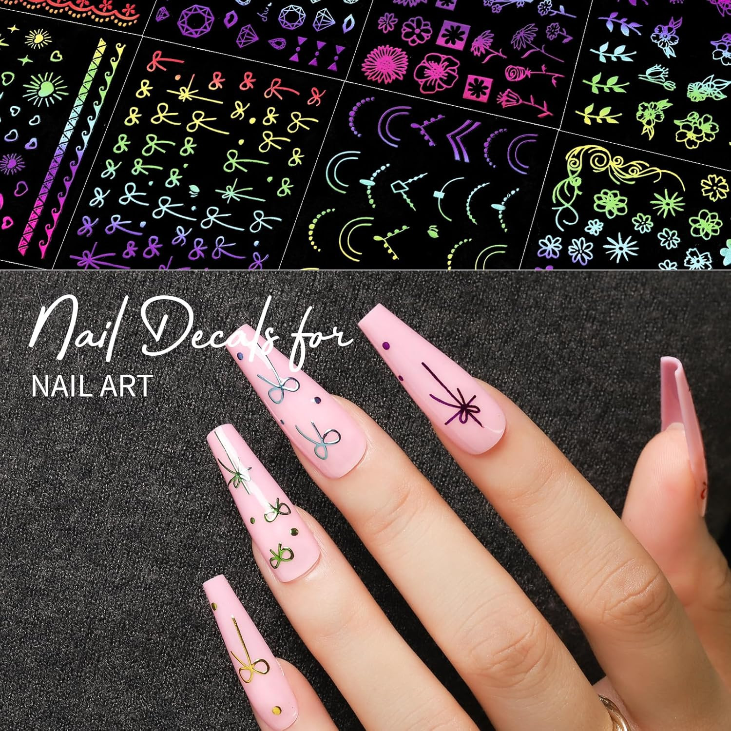 Teenitor 50 Sheets Nail Art Stickers, Rainbow Nail Stickers for Nail Art Nail De