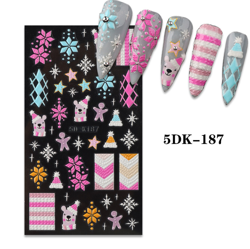 5D Embossed Stereoscopic Christmas Snowflake Nail Art Stickers Self Adhesive NH8