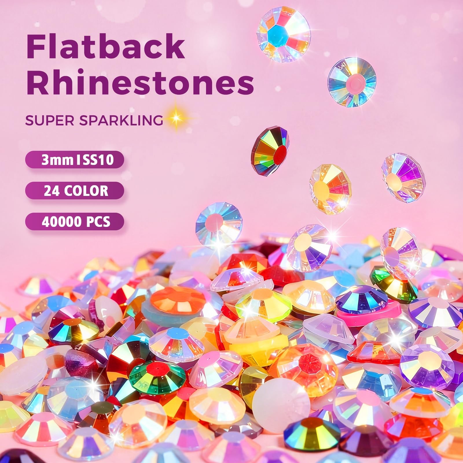 40000Pcs Resin Jelly Rhinestones for Bedazzling, 3mm Multicolor Flatback Rhin…