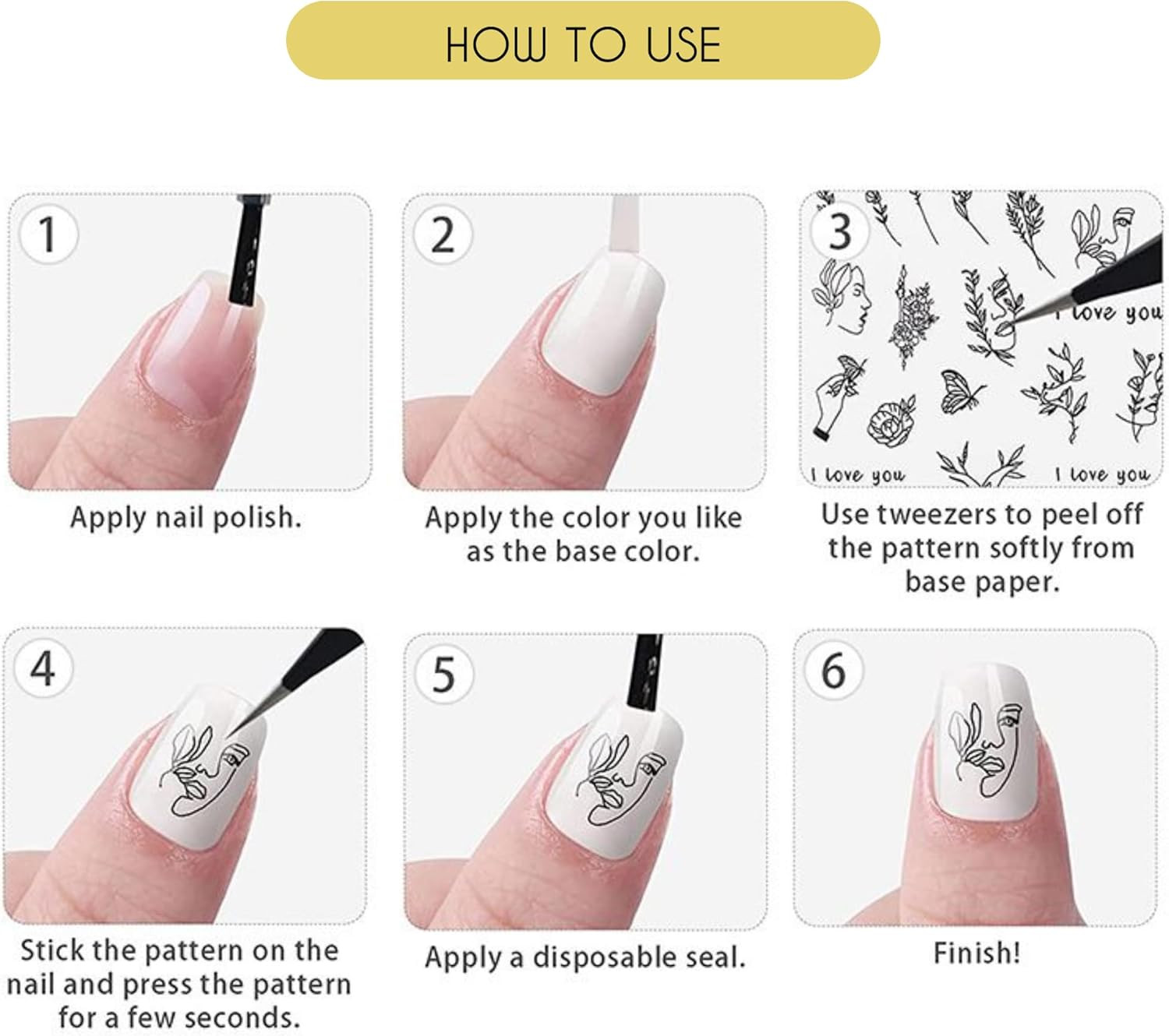 Metallic Nail Art Stickers – 2 Sheets of 5D Glitter Designs for DIY Decoration