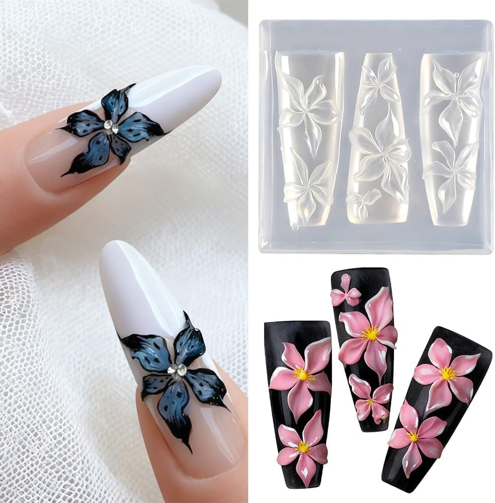 Lily Flower Silicone Nail Molds 3D Flower Mold for Nails Charms Carving