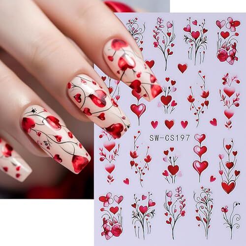 Valentine’s Day Nail Art Stickers Decals Red Love Tree Valentine’s Day Style5
