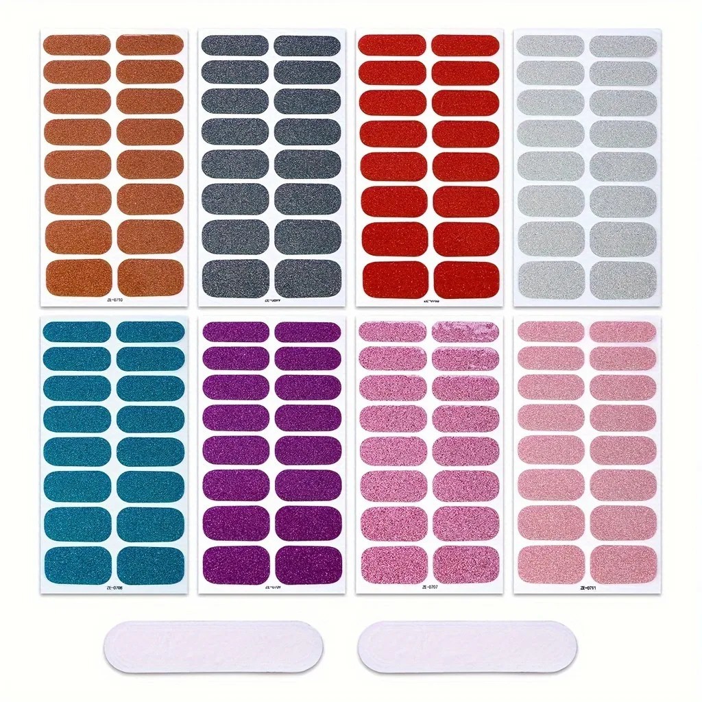 8 Sheets Nail Gel Polish Strips Glitter Wraps Self-Adhesive Gel Polish Strips UK
