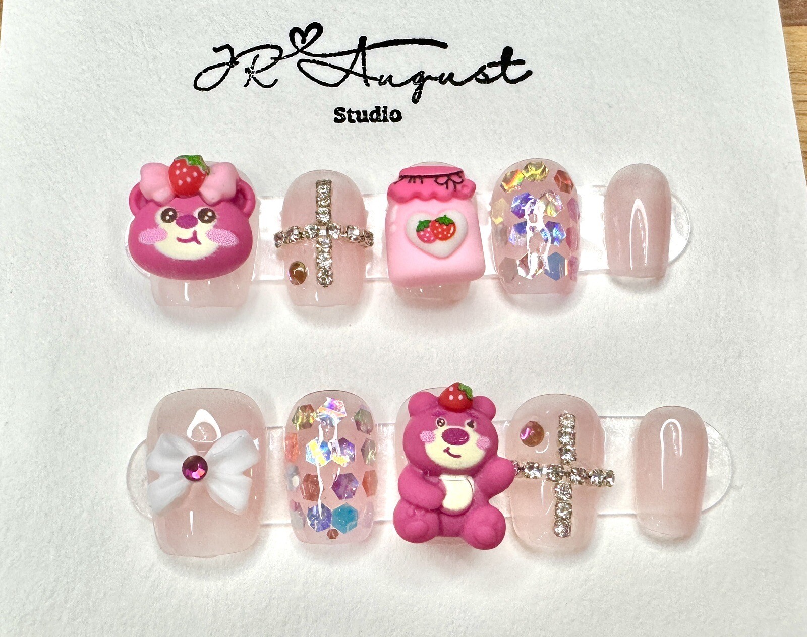 Press on nails Handmade Lotso with diamond cross Cute pink round short XS S M L