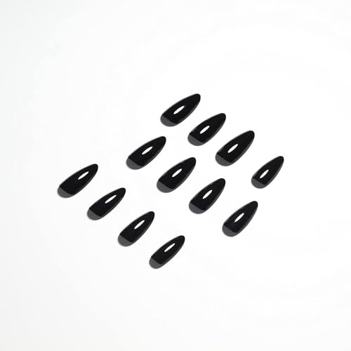 All Black Press on Nails Medium Almond Stiletto, Pure Color Glossy Black