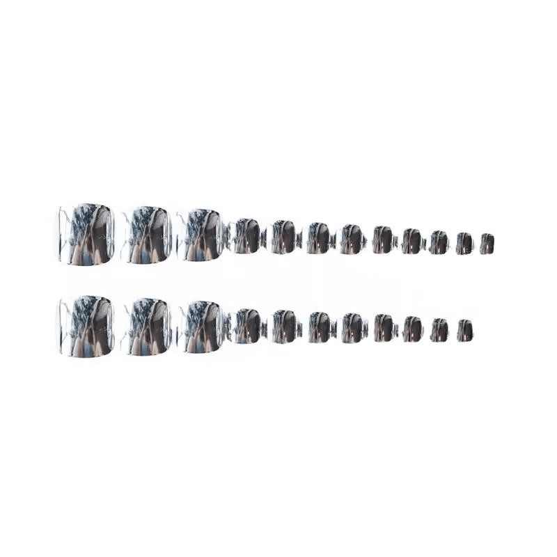 48Pcs Short Silver Mirror Chrome Press on Toe Nails Beach Casual Stylish Nails