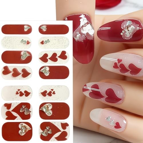 1 Sheets Romantic Valentines Day Nail Gel Stickers 3D Heart Nail Stickers-12