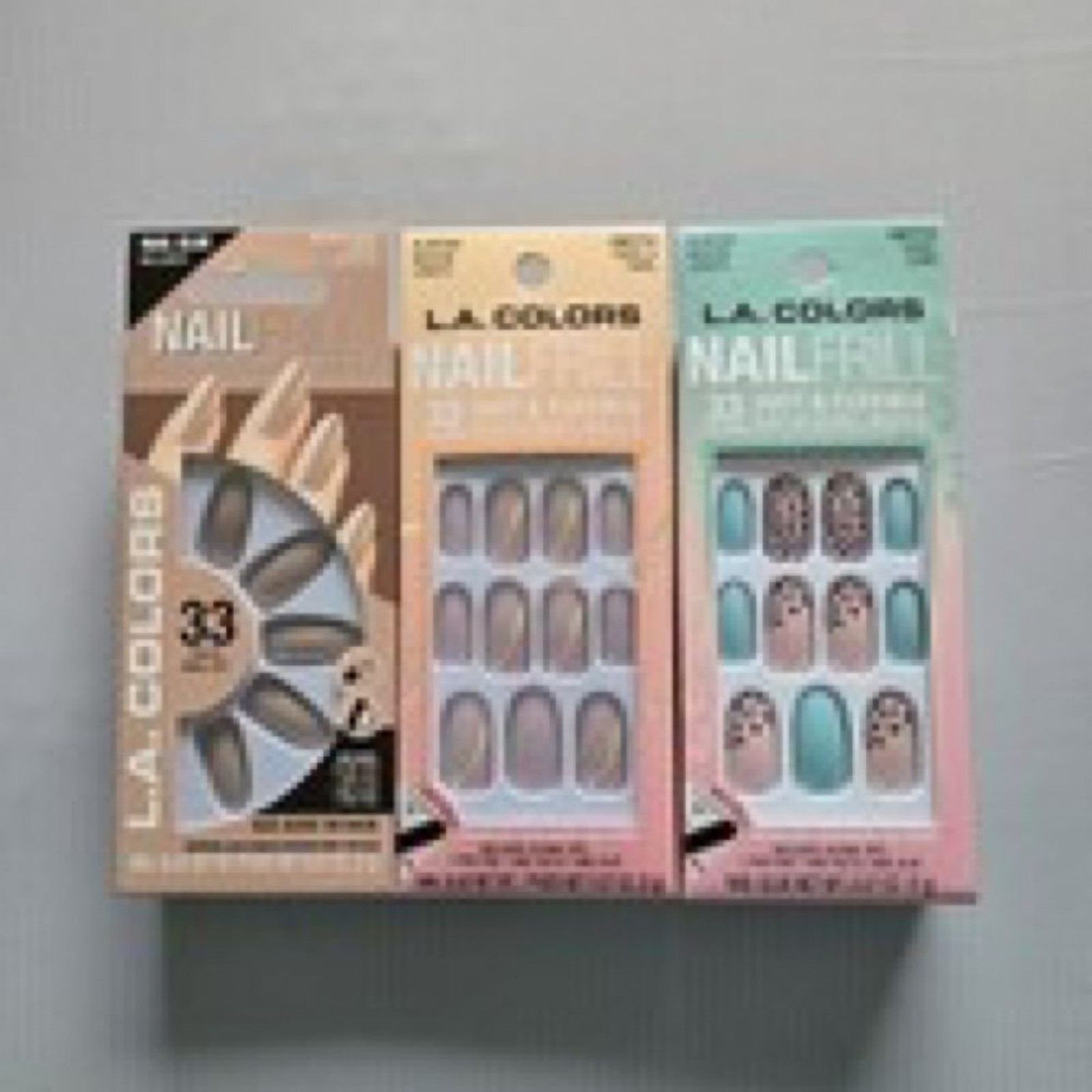 LA Colors Nail Frill Artificial Nails Bundle 3 Sets Almond Square Tan Teal NEW