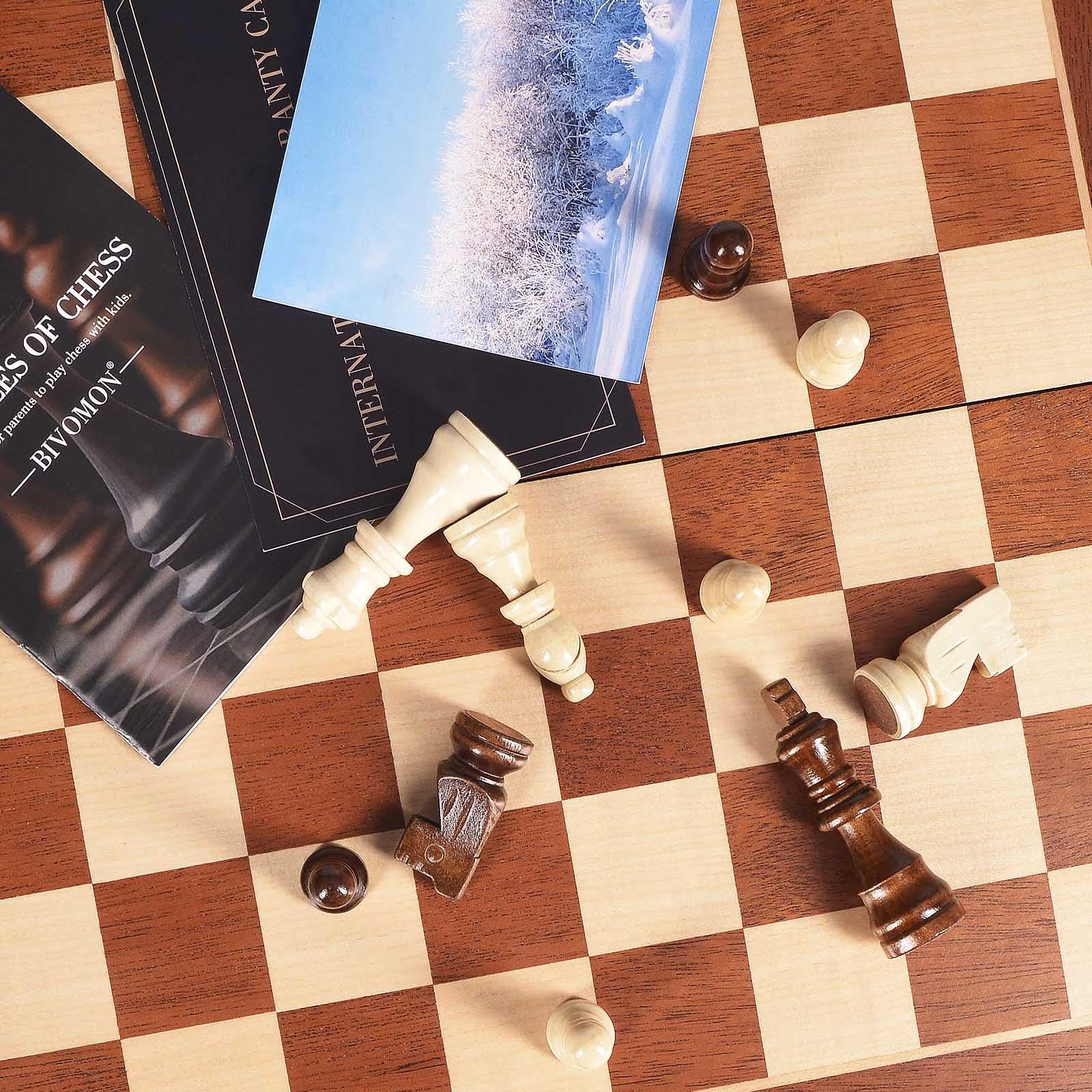 BIVOMON Chess Magnetic Wooden Set 15″ 15.35*15.35*0.98 Inches, Brown