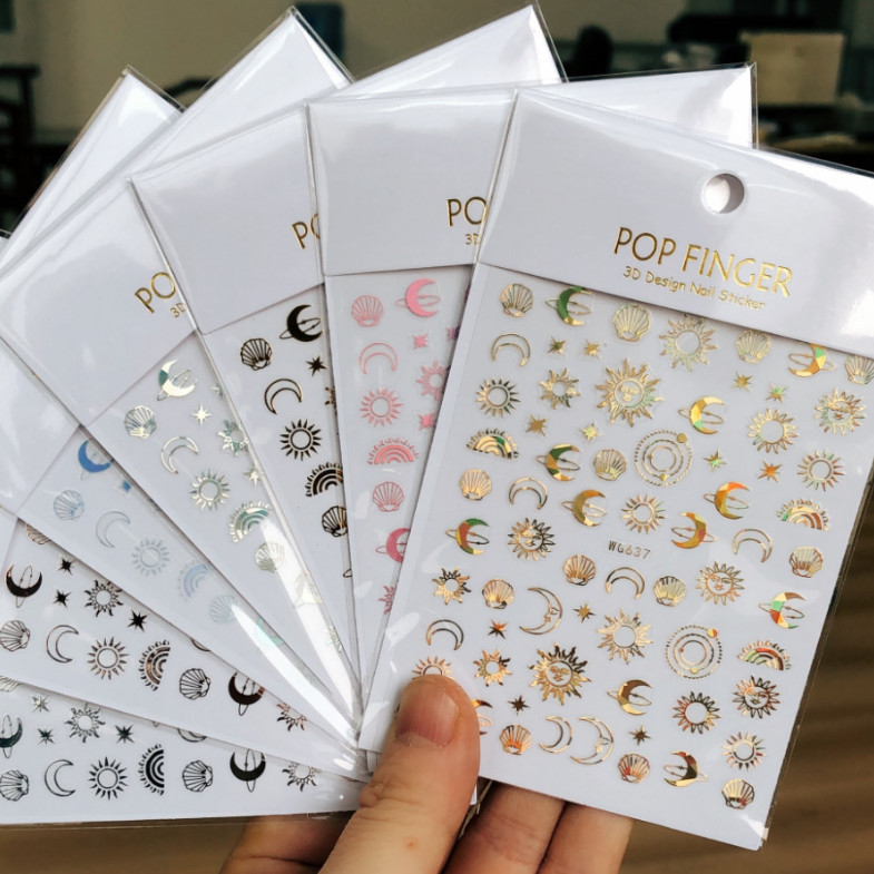Star Moon Bronzing Heart Nails Gold Sliver Laser Spiritual Baddies Stickers NH26