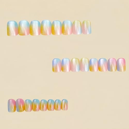 Colorful Press On Nails Short Square Fake Nails Gradient False normal-nails3