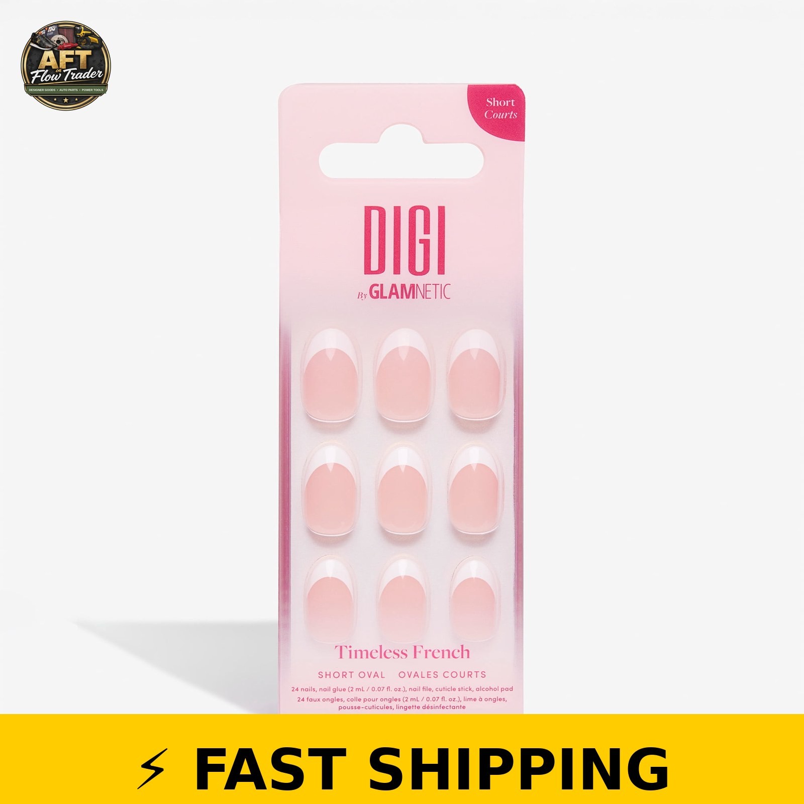 DIGI Glamnetic Short Oval Press-on Nails – Timeless French, 24 Pieces