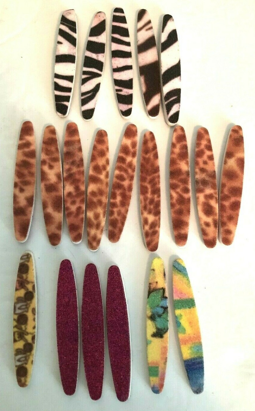 Small NAIL FILE Emery Board Lot of 19 Glitter Leopard Zebra Colorful