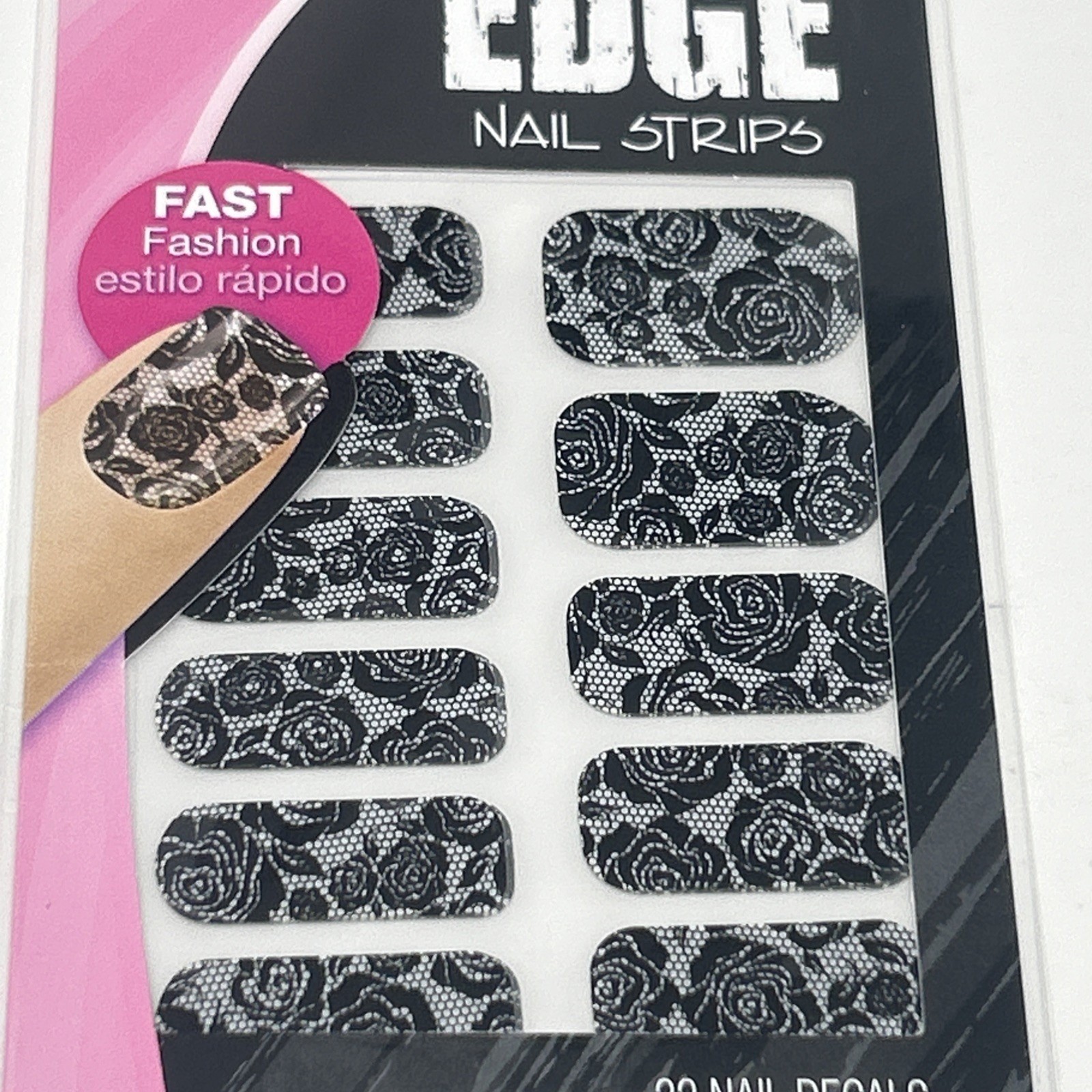 NEW Fing’rs Edge Nail Strips Nail Art Stickers Black Rose Lace #22603