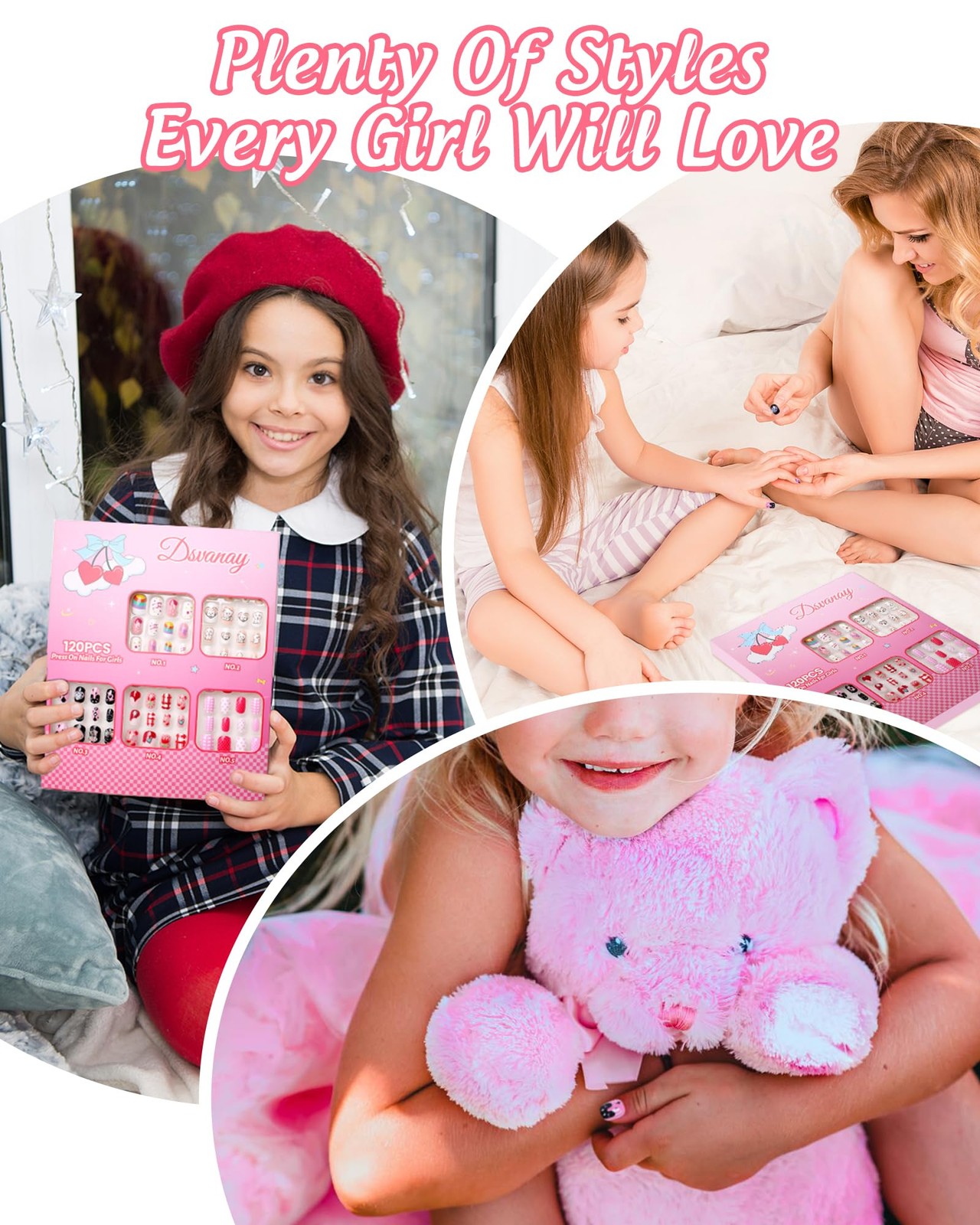120PCS 5 Pack Press on Nails for Kids,Tweens Girls Soft Fake Nail Kit, Reusab…