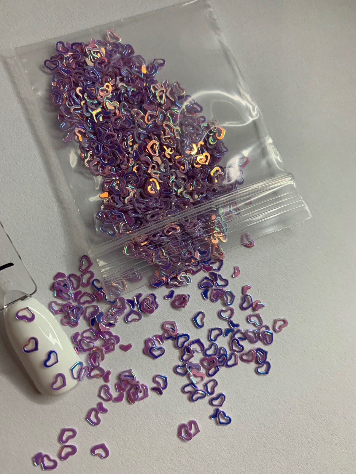 Valentine’s Holographic Purple Hollow Heart Glitter | 1 TSP | Nail Art & Acrylic