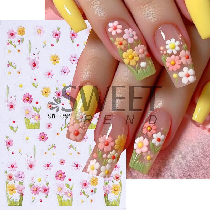 5Pcs Nail Art Decal Stickers Butterfly Beetle Flower Turnip Summer Spring NS52