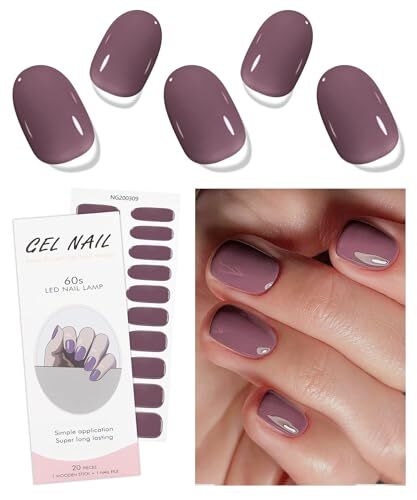 Gel Nail Stickers Purple Cream Semi Cured Gel Nail Strips Wraps UV/LED Nail