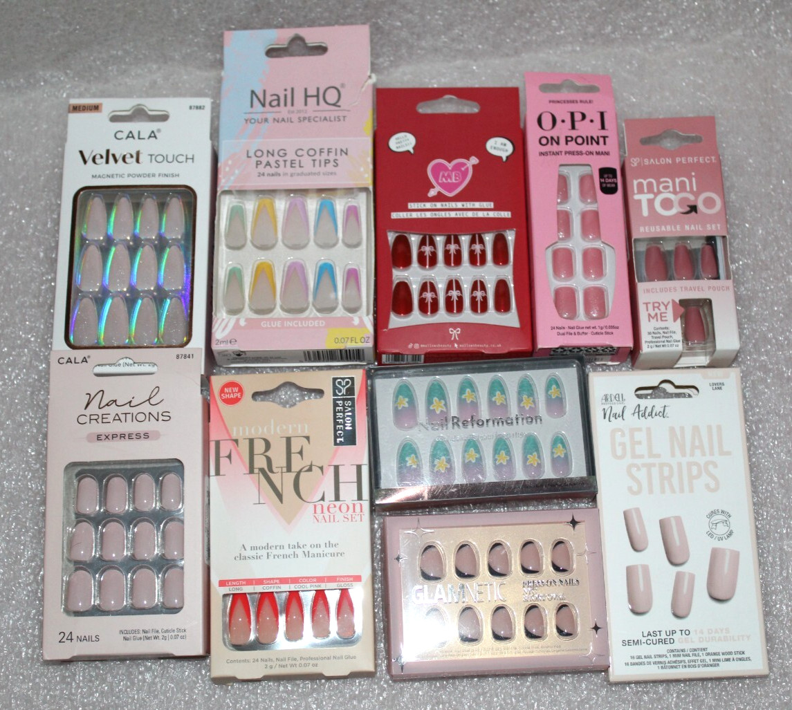 Mixed Lot of 10 Packs Fake Nails Different Lengths *Ready To Wear” NIP