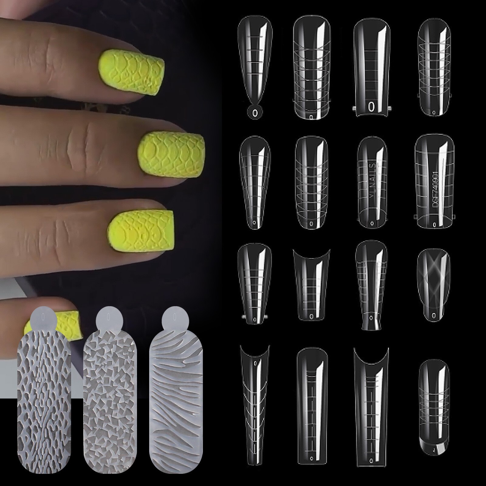 60pcs 3D Soft Silicone Mold Forms Reusable for Nail Gel Extension Tips Tools