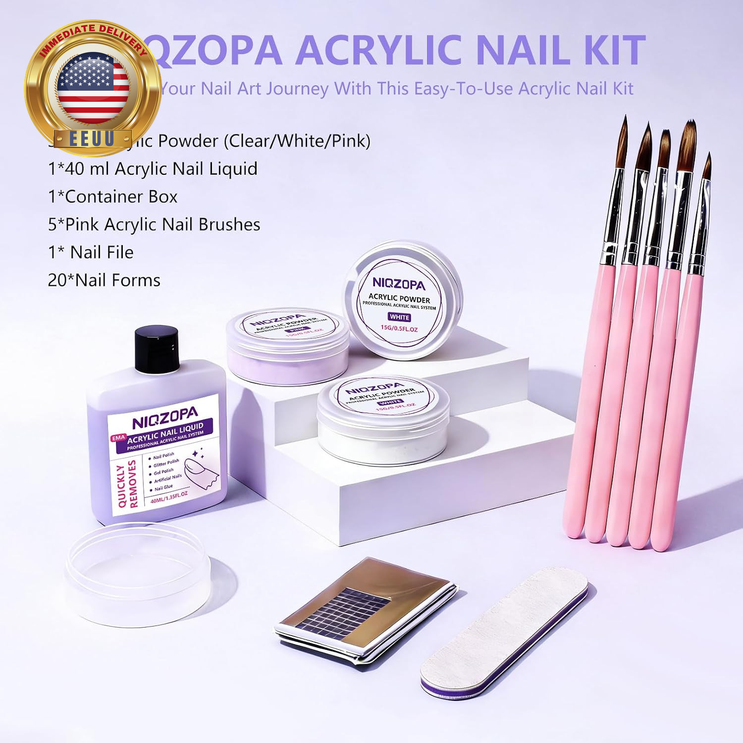 Acrylic Nail Kit for Beginners: Clear White Pink Powder and Liquid Set – Profess