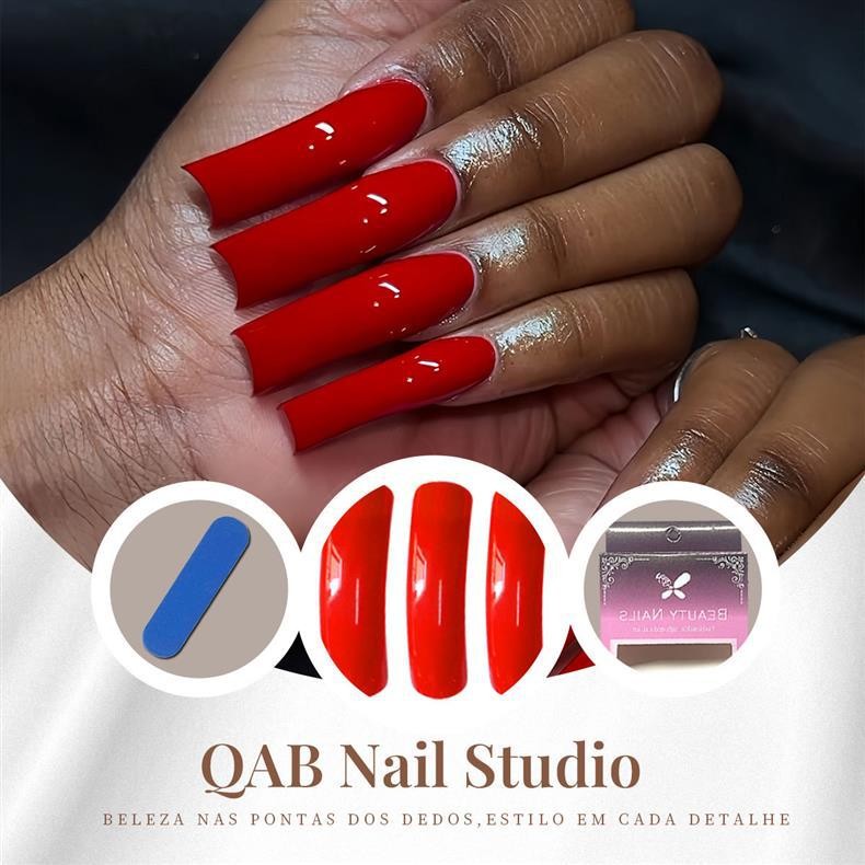 Classic Red Square Glossy Nail Tips Ins Style From Factory