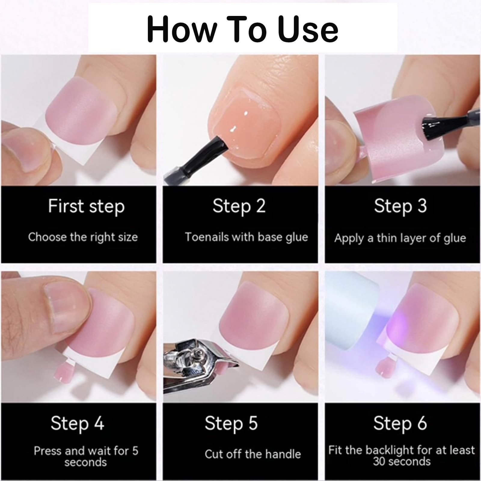 SWRITATSK French Tip Toe Nail Press Ons Toenails, L, pink_white