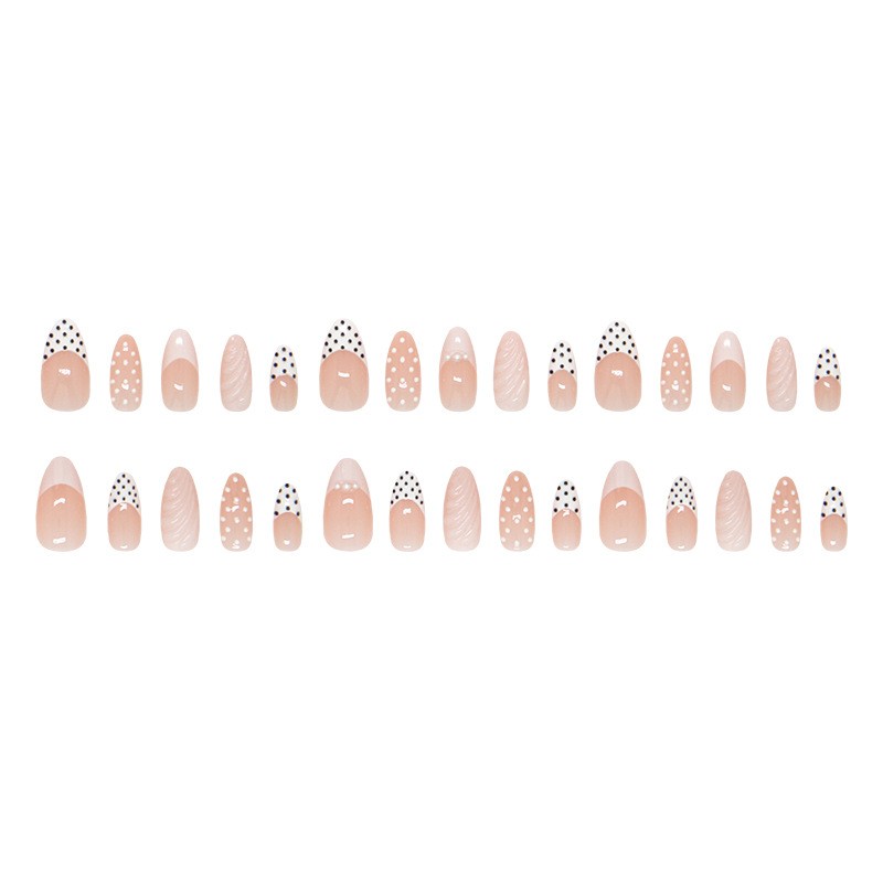 60 Pcs Polka Dot Shell Almond Press on Nails, Elegant Trendy Daily Fake Nails