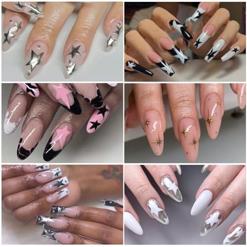 Star Nail Stickers for Nail Art 14 PCS 3D Shiny Adhesive Y2K 14 Styles Star