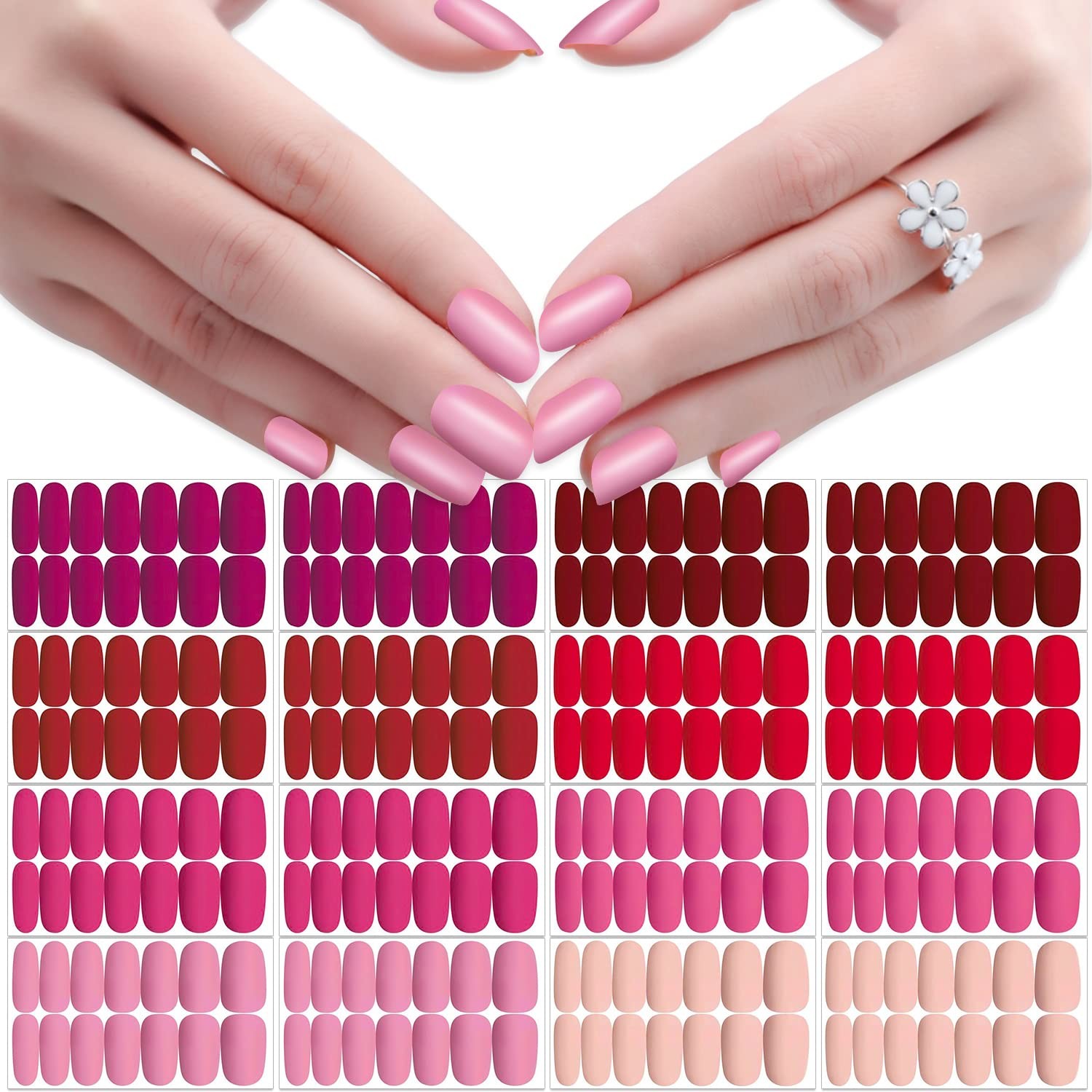 224 Pieces 16 Sheets Matte Color Nail Polish Strips Nail Wraps Self-Adhesive …