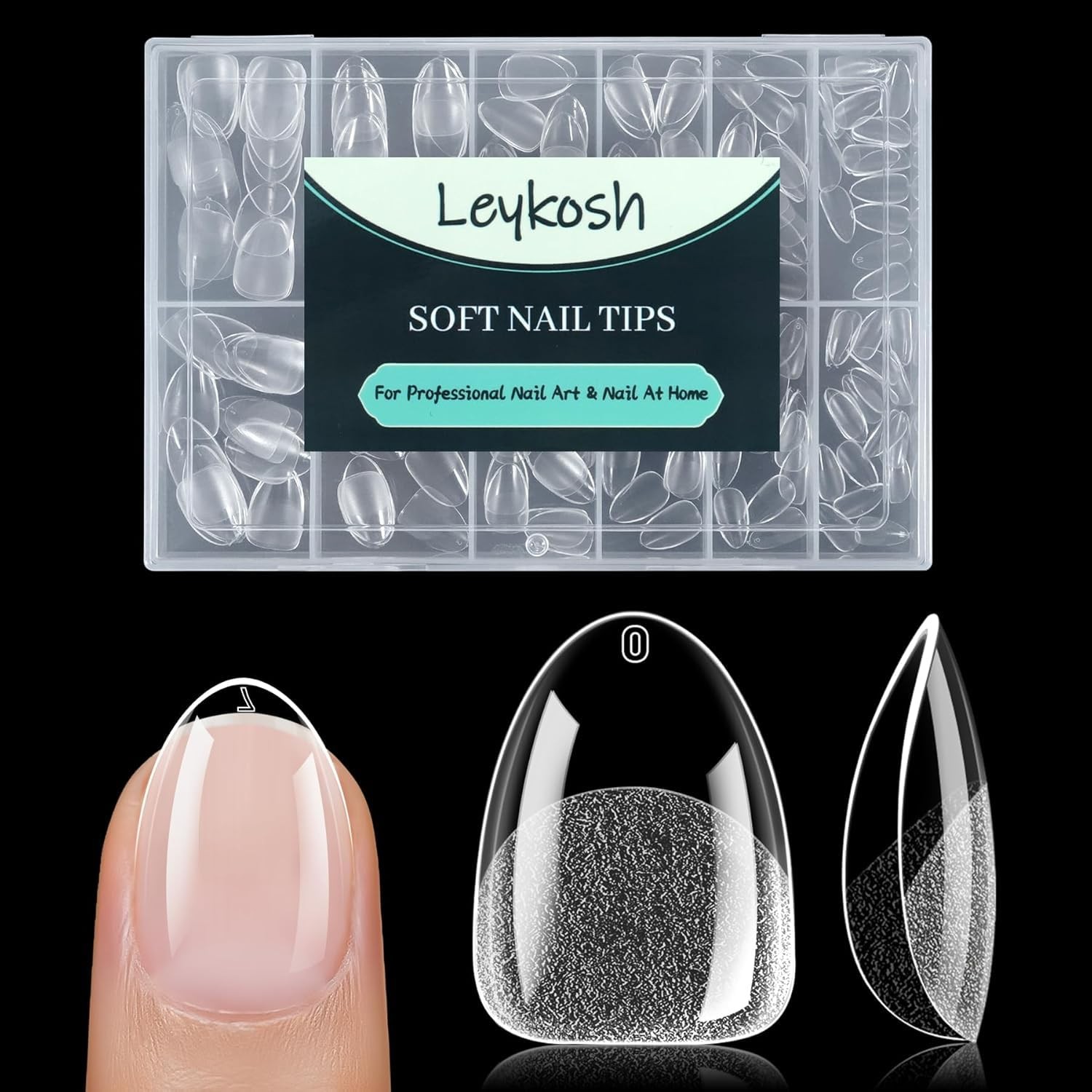 Extra Short Almond Nail Tips – 216pcs Soft Gel Full Cover Fake Nails, 70-Grit…