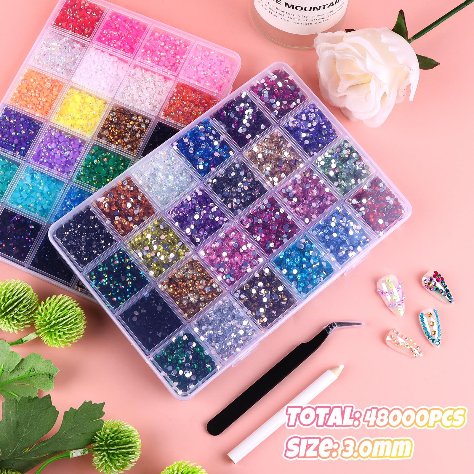 48000Pcs 48 Colors Jelly Rhinestones for Bedazzling and Diamond Art,3mm Resin…