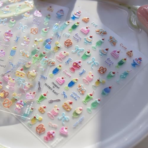 Summer Nail Art Stickers Decals Cherry Cake 5D Embossed Jelly Nail style8