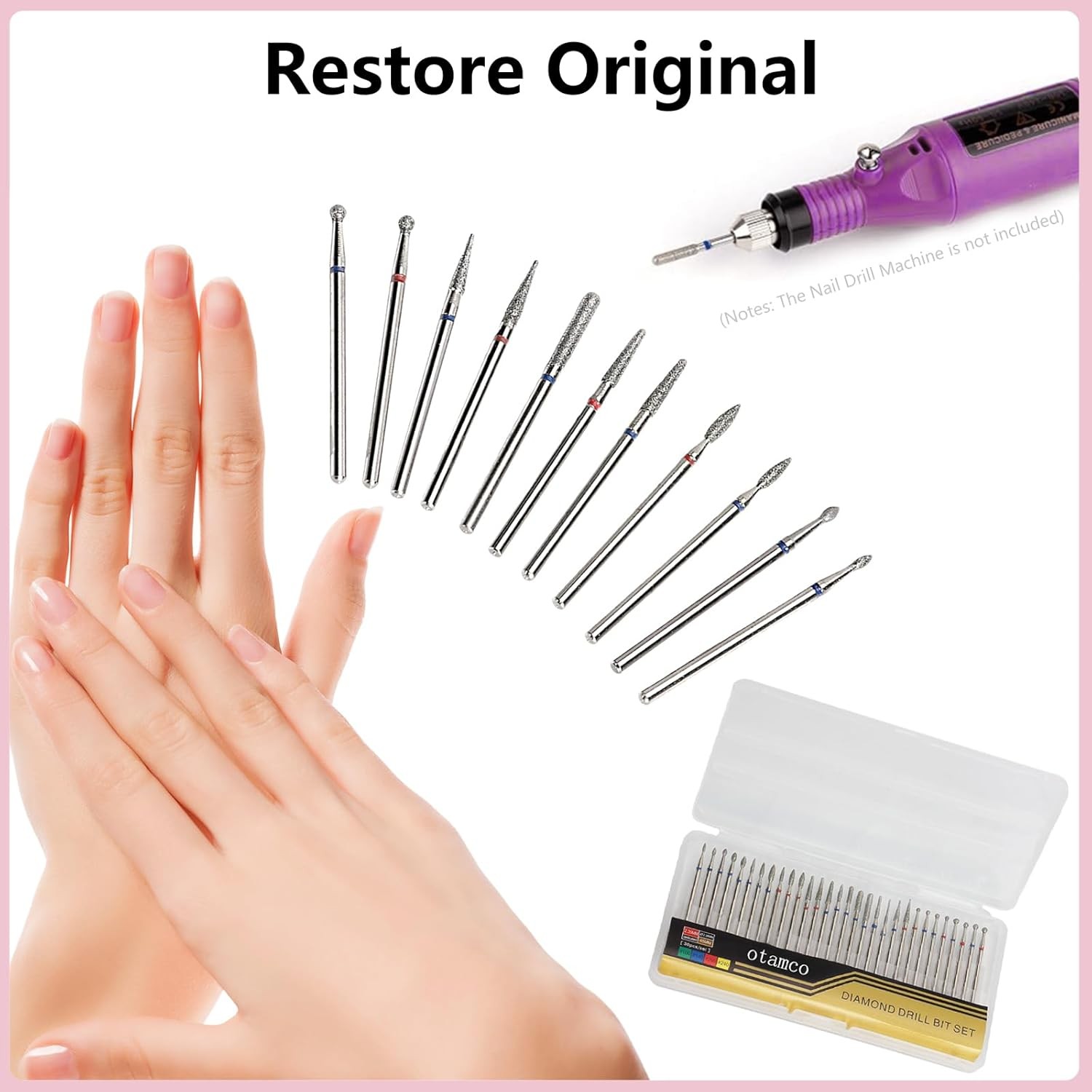 Profal Safety Diond Nail Drill Bit Set, 3/32 inch Carbide Cuticle