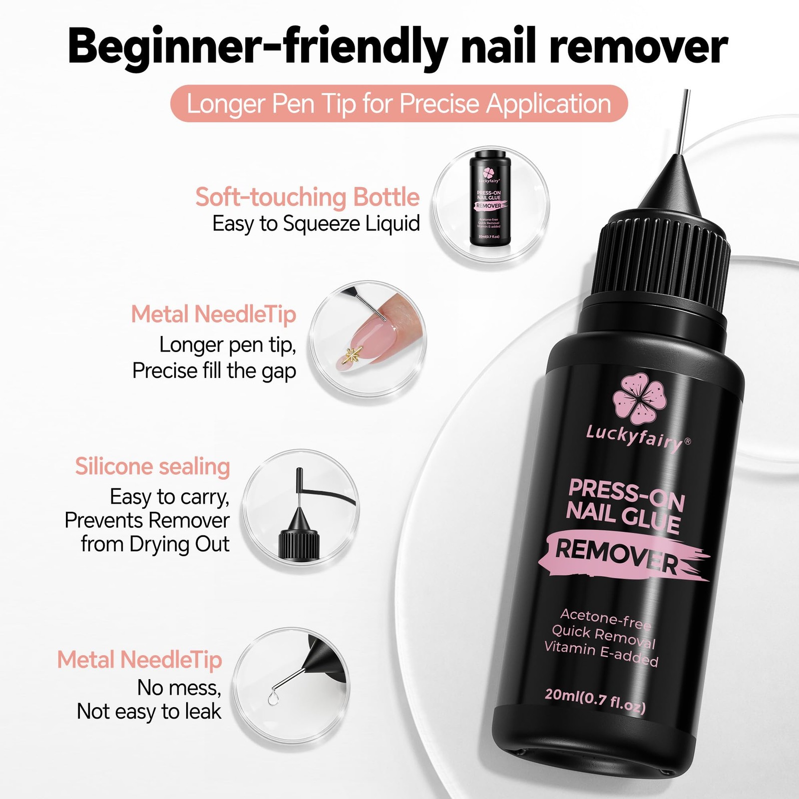 Pinpoint Press On Nail Remover: 2PCS 20ml Non-Acetone Glue Remover with…