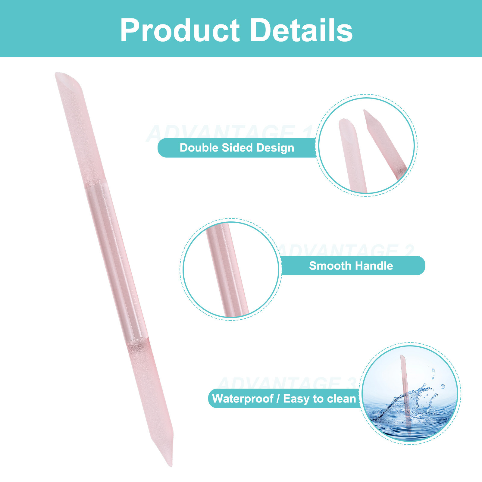2set Glass Cuticle Pusher Crystal Manicure Stick for Nail Care, Pink